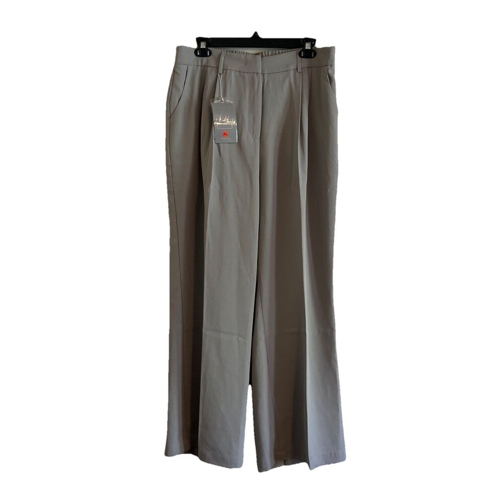 FUNYYZO Trousers Womens XL Beige Taupe High Rise Pleated Wide Leg Elastic Back